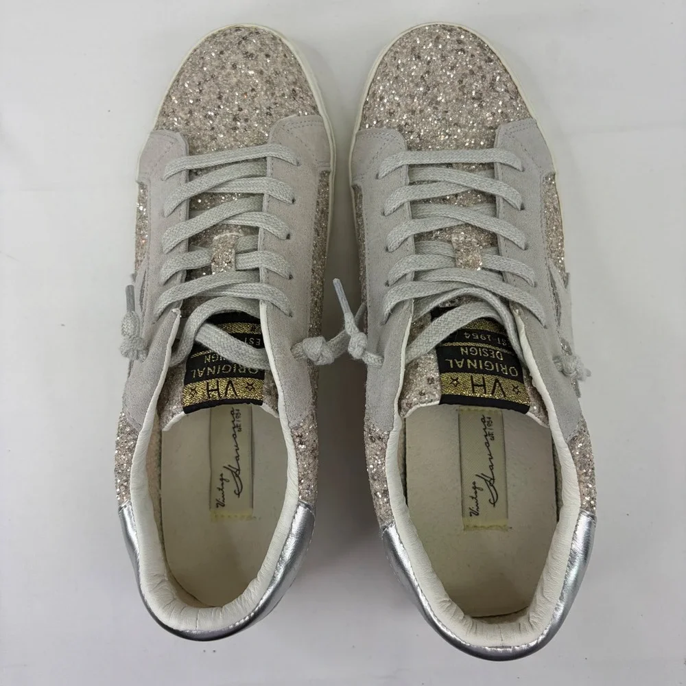 New Vintage Havana Silver Glitter Star Sneakers Shoes Size 11 Sparkle Lace Up